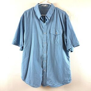Criquet Mens XL Blue Plaid Short Sleeve Button Up Cotton Golf Outdoor Light